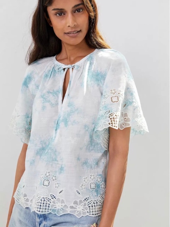 Anthropologie Tops - Anthropologie Tie-dye Floral Embroidered Lace Olivia Top Women's Size S C